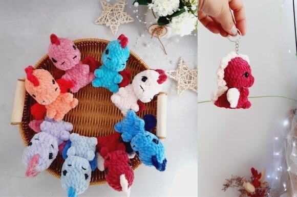 Crochet Pattern Dinosaur Keychain