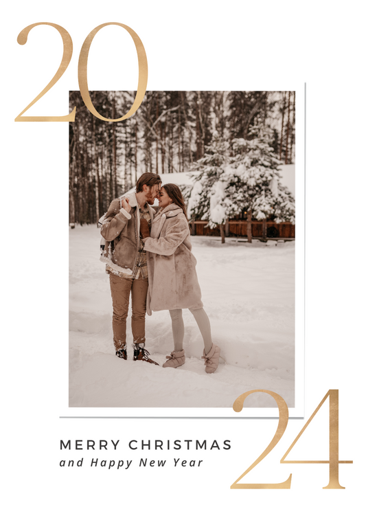 Custom Holiday Photo Card – Elegant Gold & Black Design