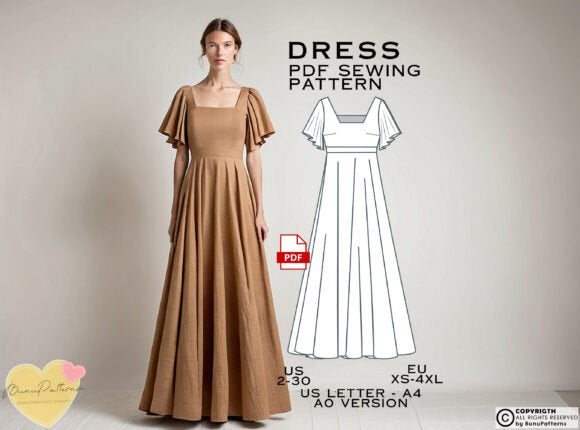 Maxi Dress Sewing Pattern – Sizes 2-30