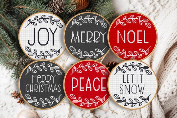 6 Festive Word Christmas Cross-Stitch Patterns - Digital Download