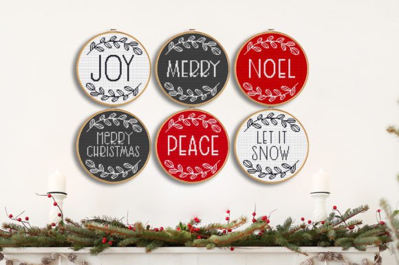 6 Festive Word Christmas Cross-Stitch Patterns - Digital Download