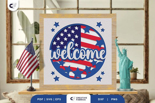 USA Welcome Sign Shadowbox